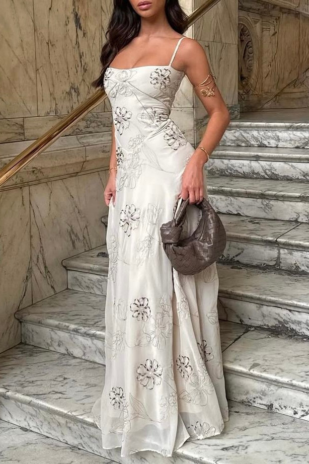 Beautiful A Line Spaghetti Straps White Long Party Dress with Criss Cross Back