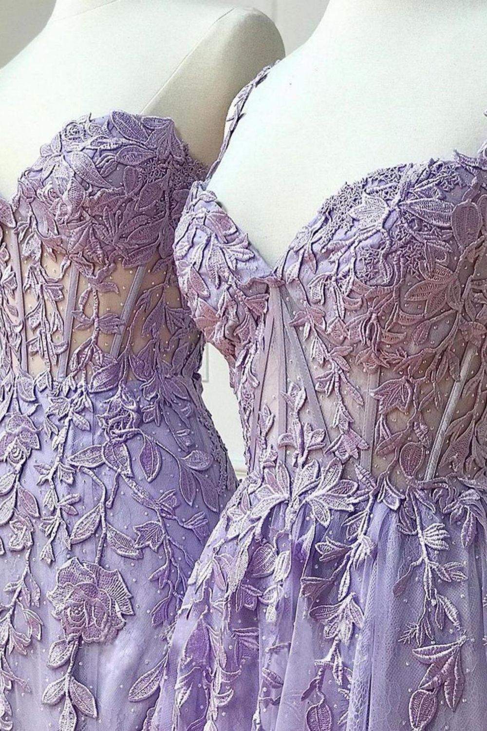 Charming Lilac Mermaid Corset Back Long Prom Dress With Appliques - View 4 | VelvetHem