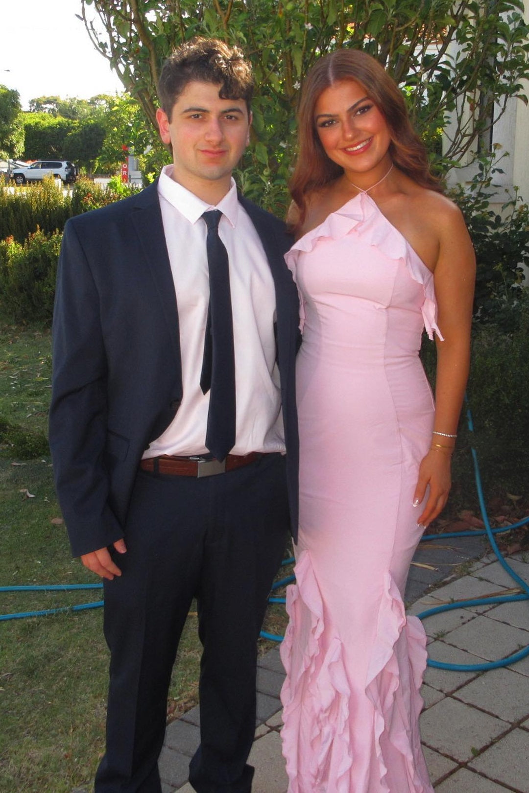 Charming Mermaid Halter Neck Pink Mermaid Long Prom Dress with Ruffles