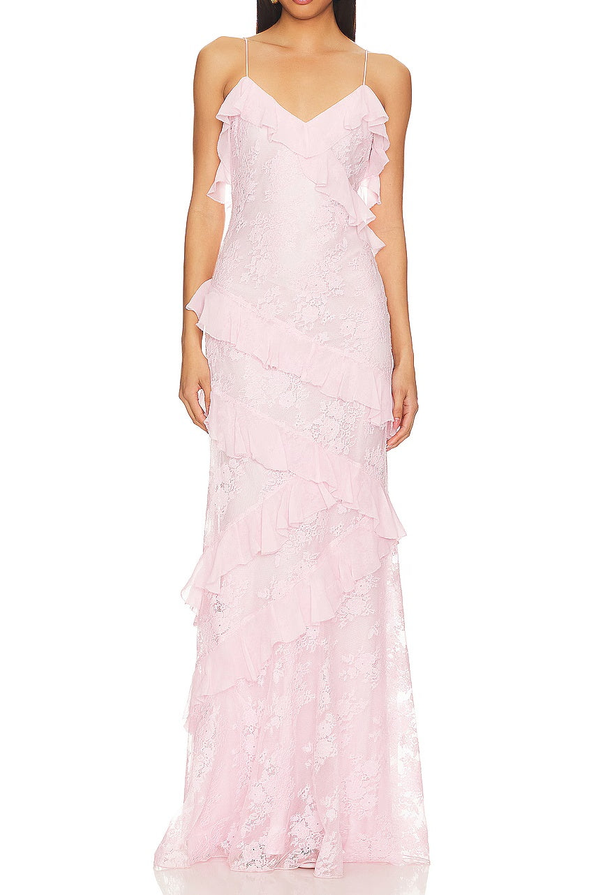 Charming Mermaid Spaghetti Straps Light Pink Long Prom Dress with Ruffles
