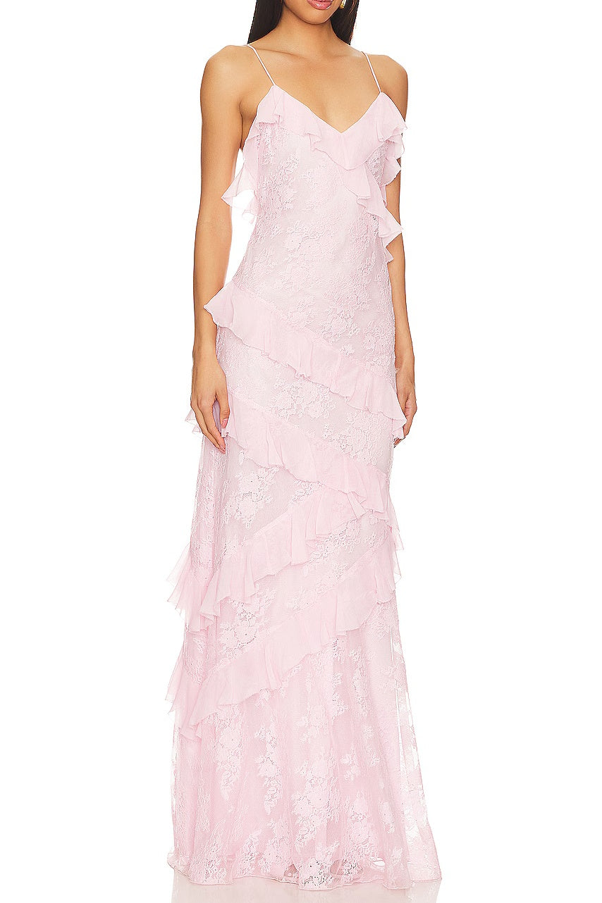 Charming Mermaid Spaghetti Straps Light Pink Long Prom Dress with Ruffles