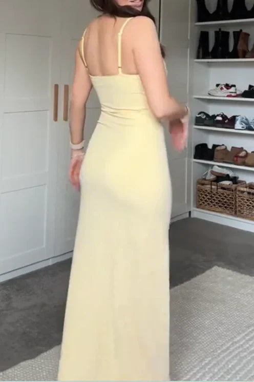 Charming Mermaid Spaghetti Straps Yellow Long Prom Dress with Ruffles