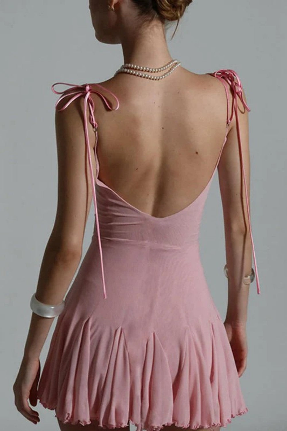 Charming Pink Lace Bust Bow Front Flowy Mini Homecoming Dress Style