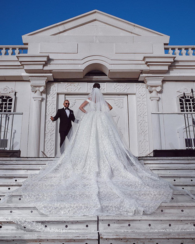 Chic Appliques Off-the-shoulder Wedding Dresses | Sweep Train Sleeveless Bridal Dresses