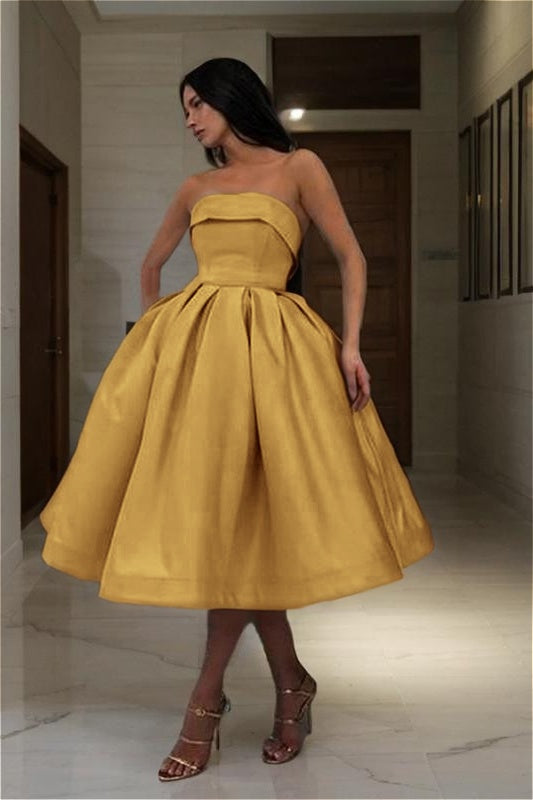 Chic Blue Strapless Sleeveless A Line Short Homecoming Dress With Pleated