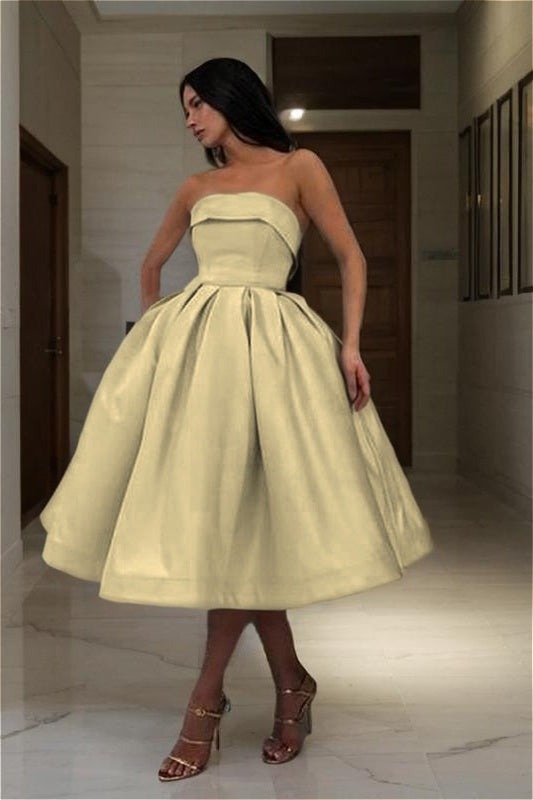 Chic Blue Strapless Sleeveless A Line Short Homecoming Dress With Pleated