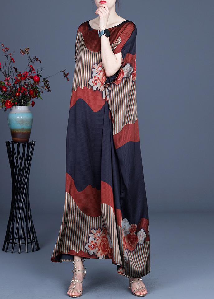 Chic Color block Batwing Sleeve Silk Maxi Dresses Summer Spring