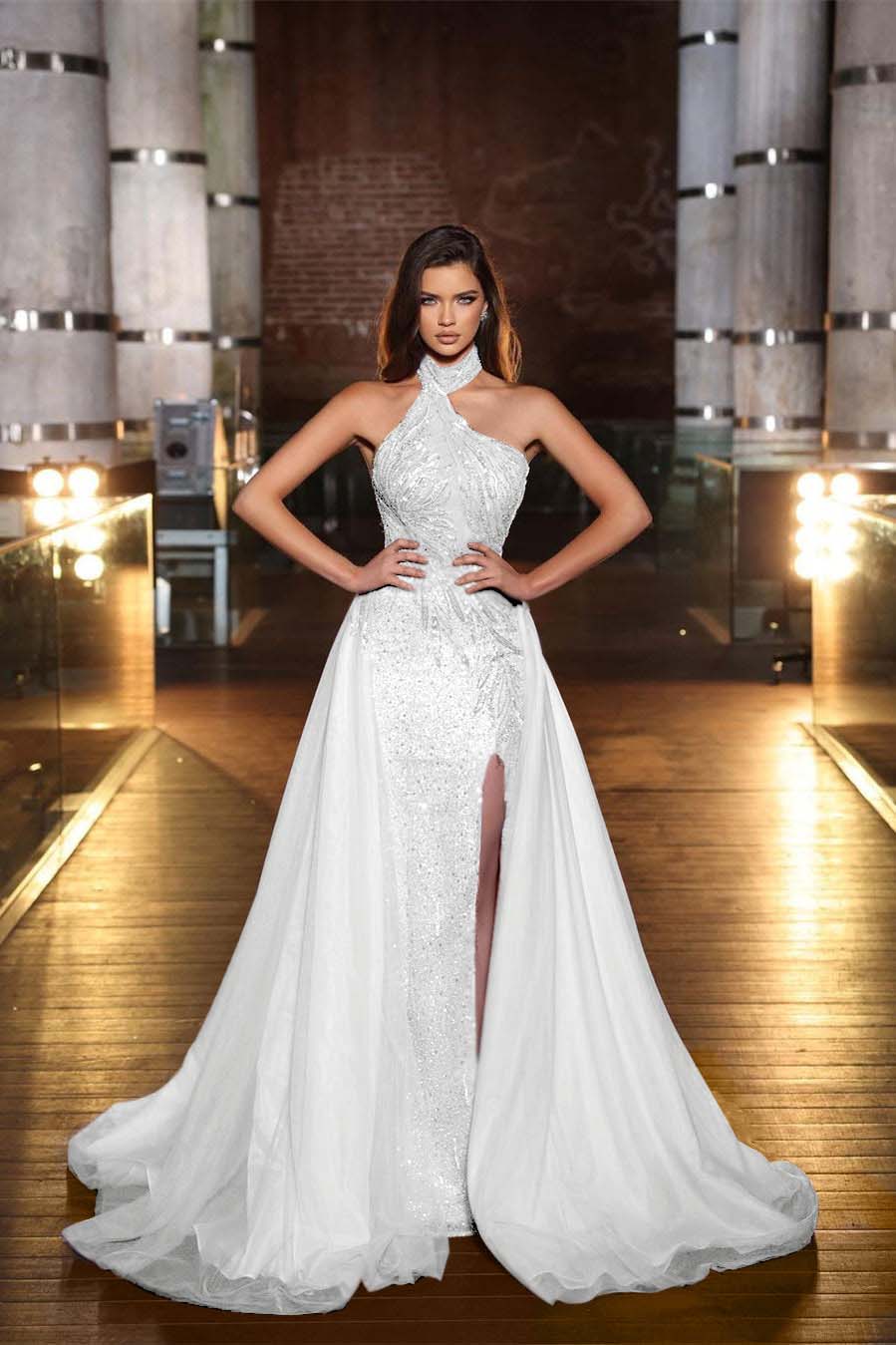Chic Halter Sequined Sleeveless Evening Dress With Side Split Online