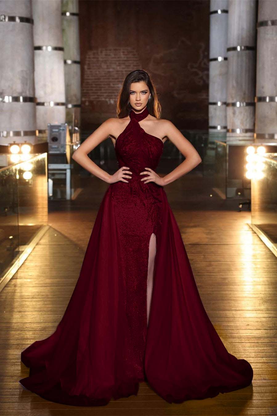 Chic Halter Sequined Sleeveless Evening Dress With Side Split Online