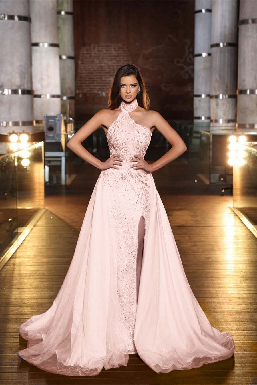 Chic Halter Sequined Sleeveless Evening Dress With Side Split Online
