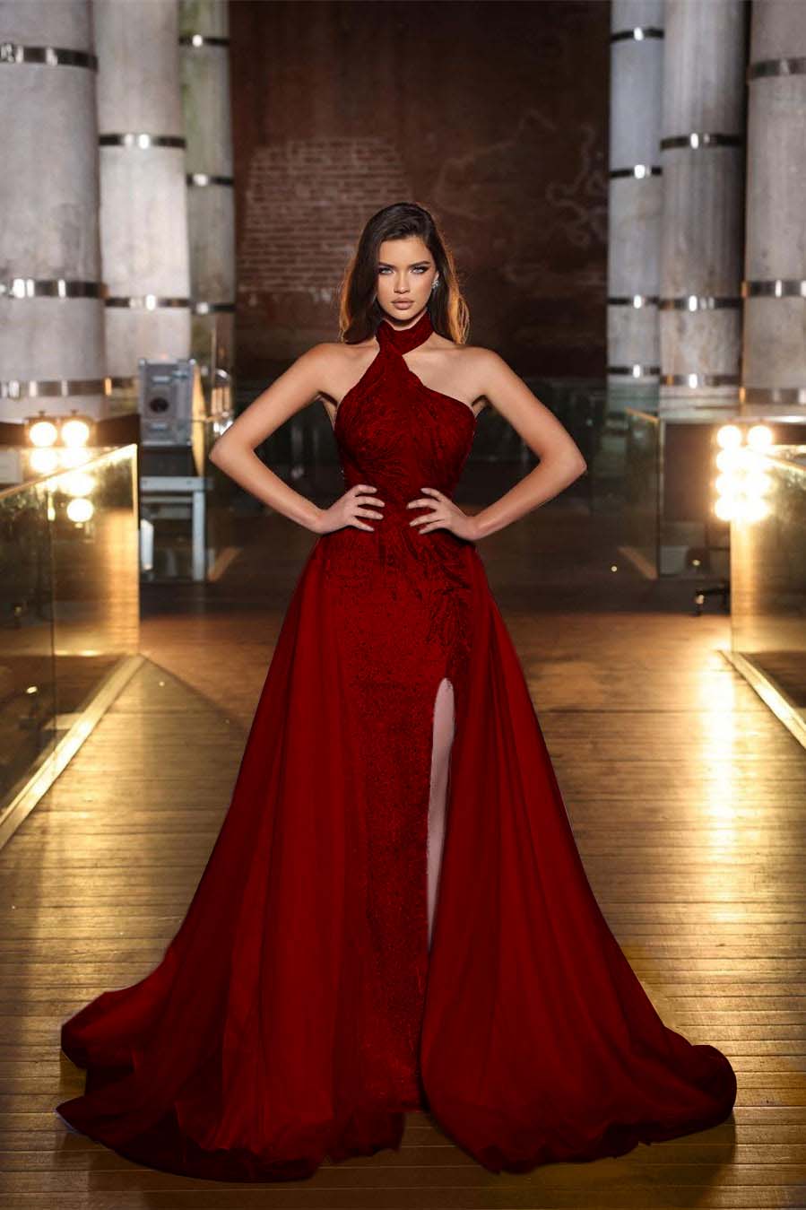 Chic Halter Sequined Sleeveless Evening Dress With Side Split Online