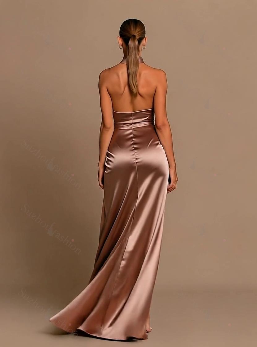 Chic High Neck Sleeveless Evening Prom Dresses Mermaid Slit Long Online