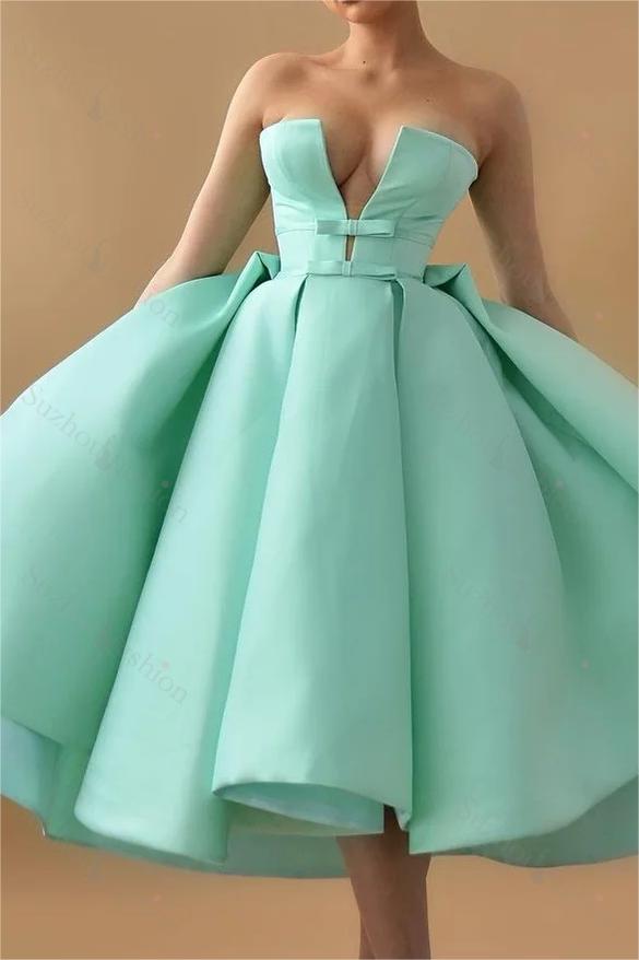 Chic Mint Green Strapless Sleeveless A Line Homecoming Dress With Ruffles