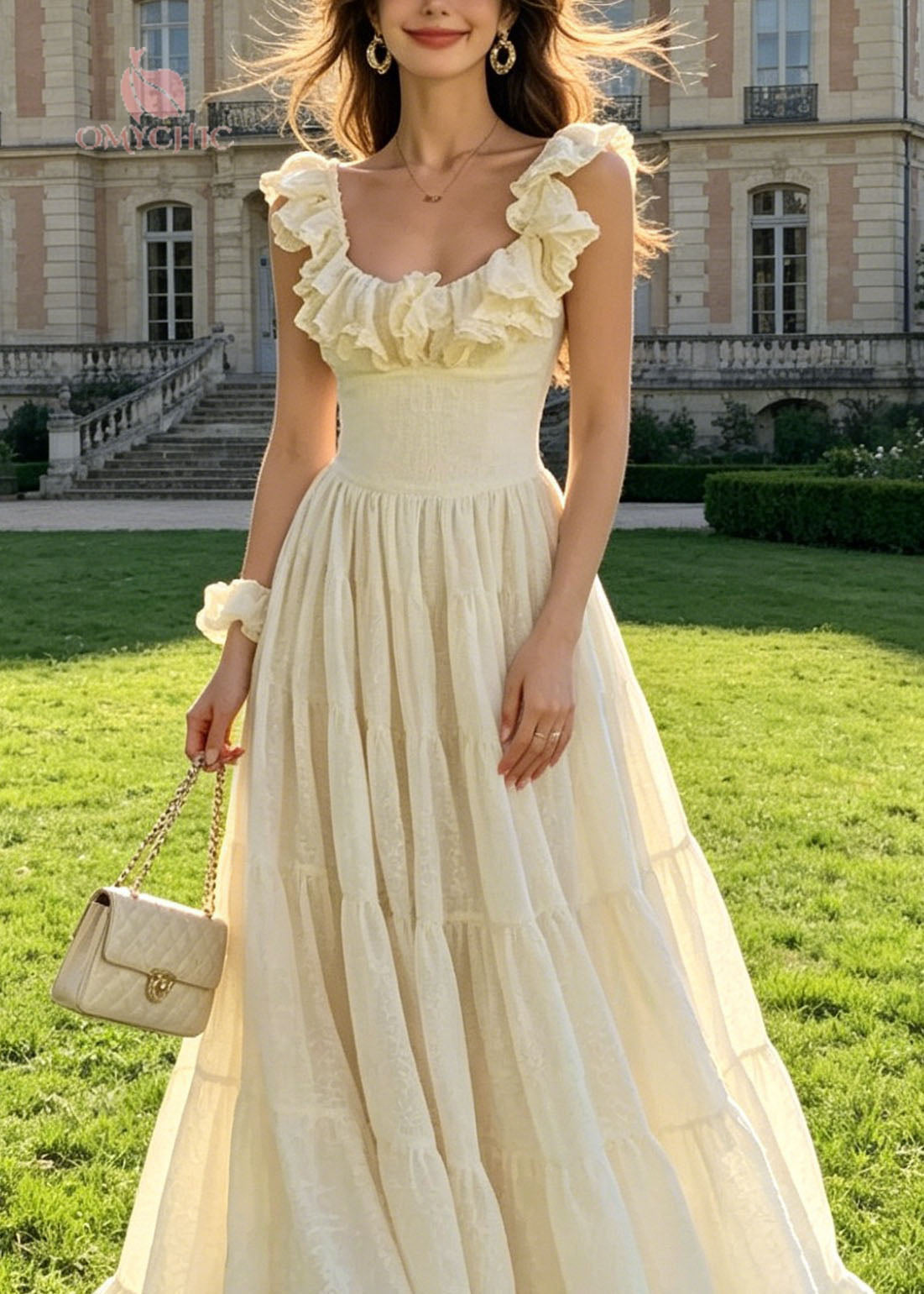 Chic Ruffled Wrinkled Patchwork Cotton Ankle Dress Summer
