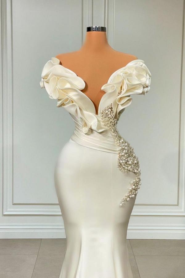 Chic Sleeveless Mermaid Prom Dress Ruffle Sleeves Satin Slim Party Wear Dress