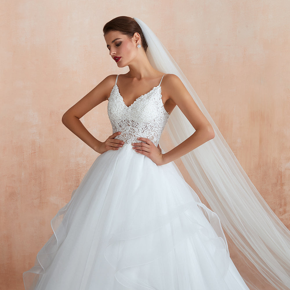 Chic Spaghetti Straps Lace Wedding Dress with See Through Bodice