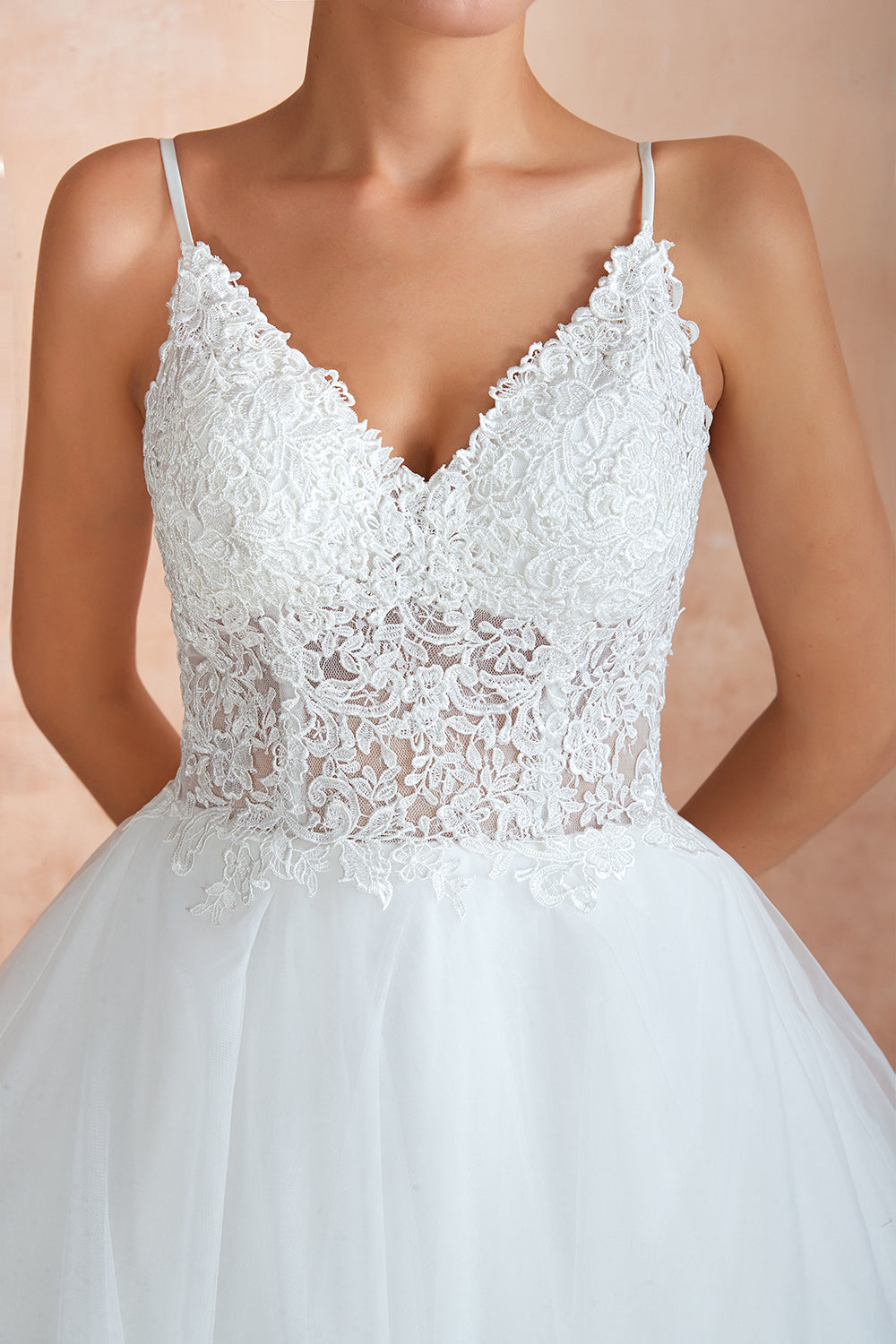 Chic Spaghetti Straps Lace Wedding Dress with See Through Bodice