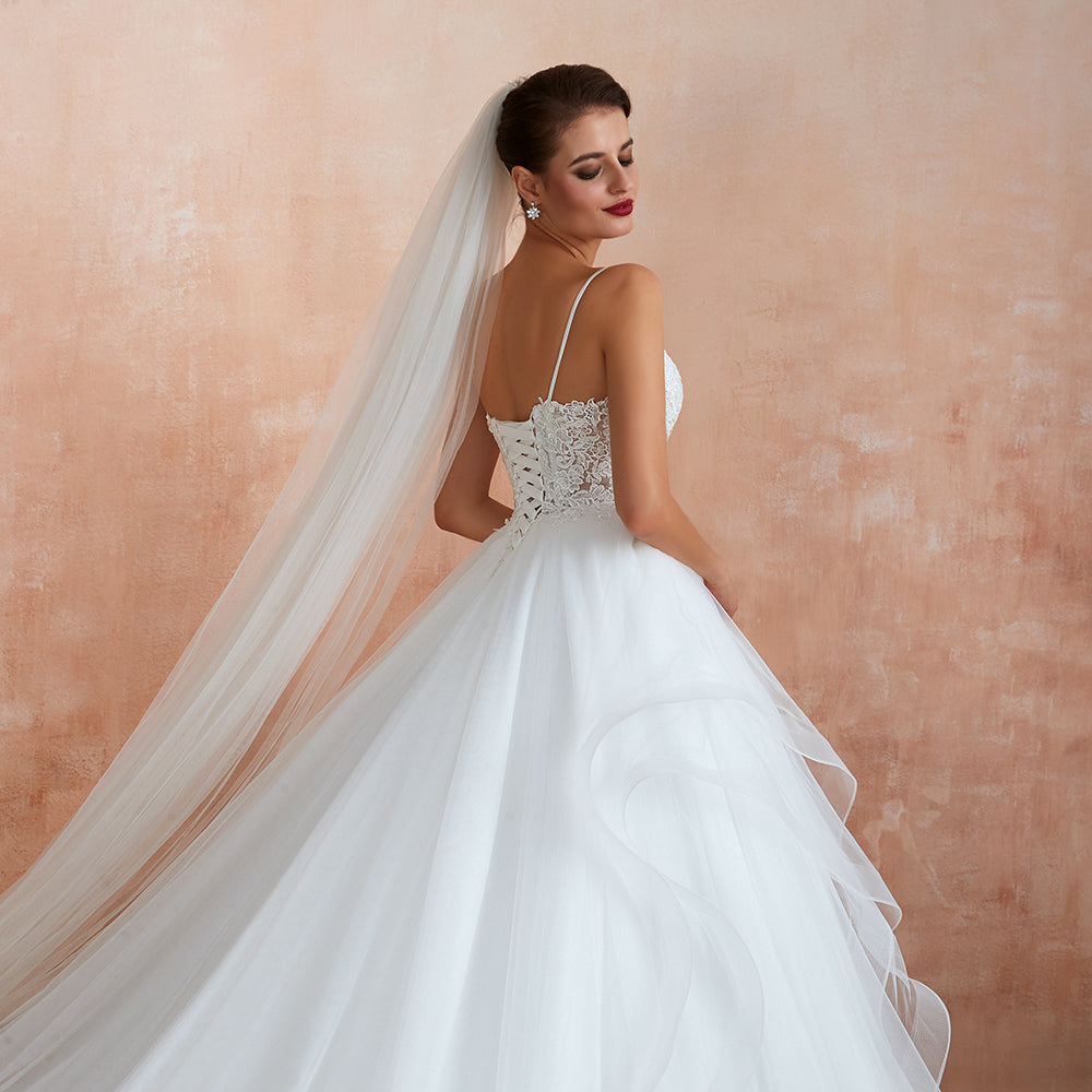 Chic Spaghetti Straps Lace Wedding Dress with See Through Bodice