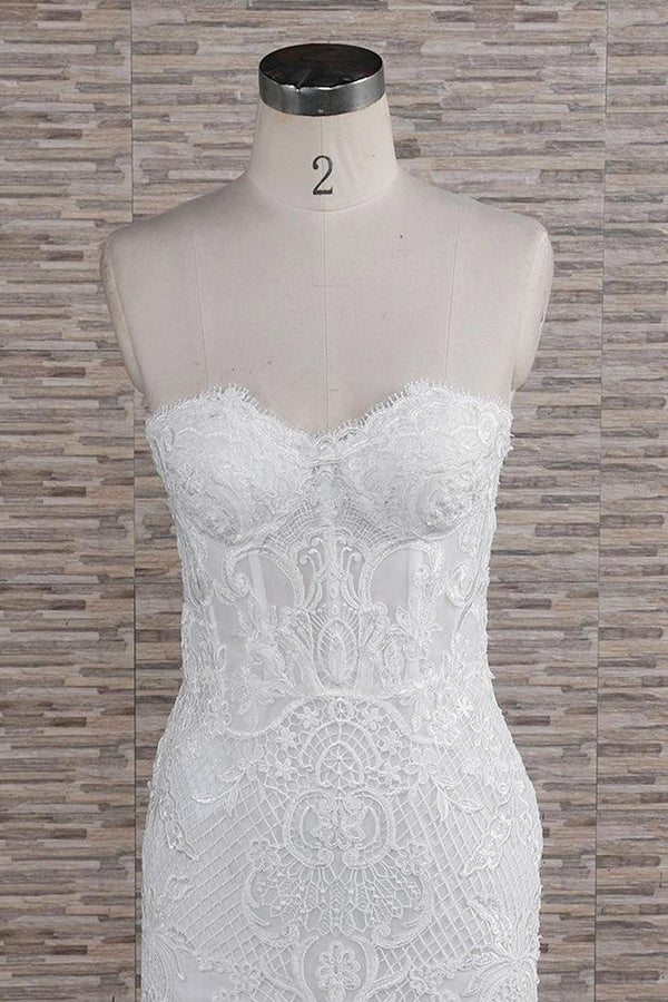 Chic Sweetheart Mermaid Lace Beach Wedding Dress | White Sleeveless Bridal Gowns With Appliques