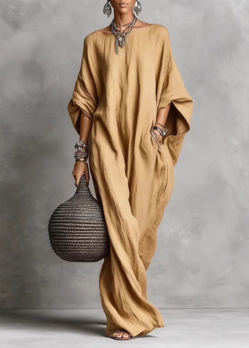 Chic White Slash Neck Pockets Cotton Long Dress Summer