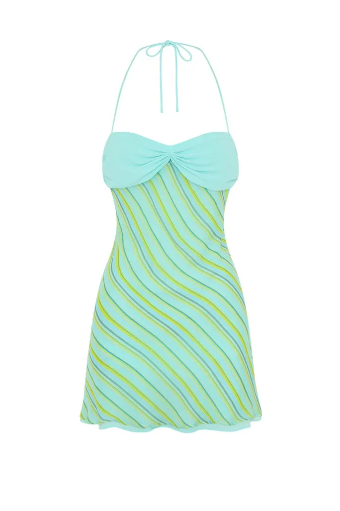 Chic A Line Halter Neck Light Green Short Homecoming Dress with Criss Cross Back