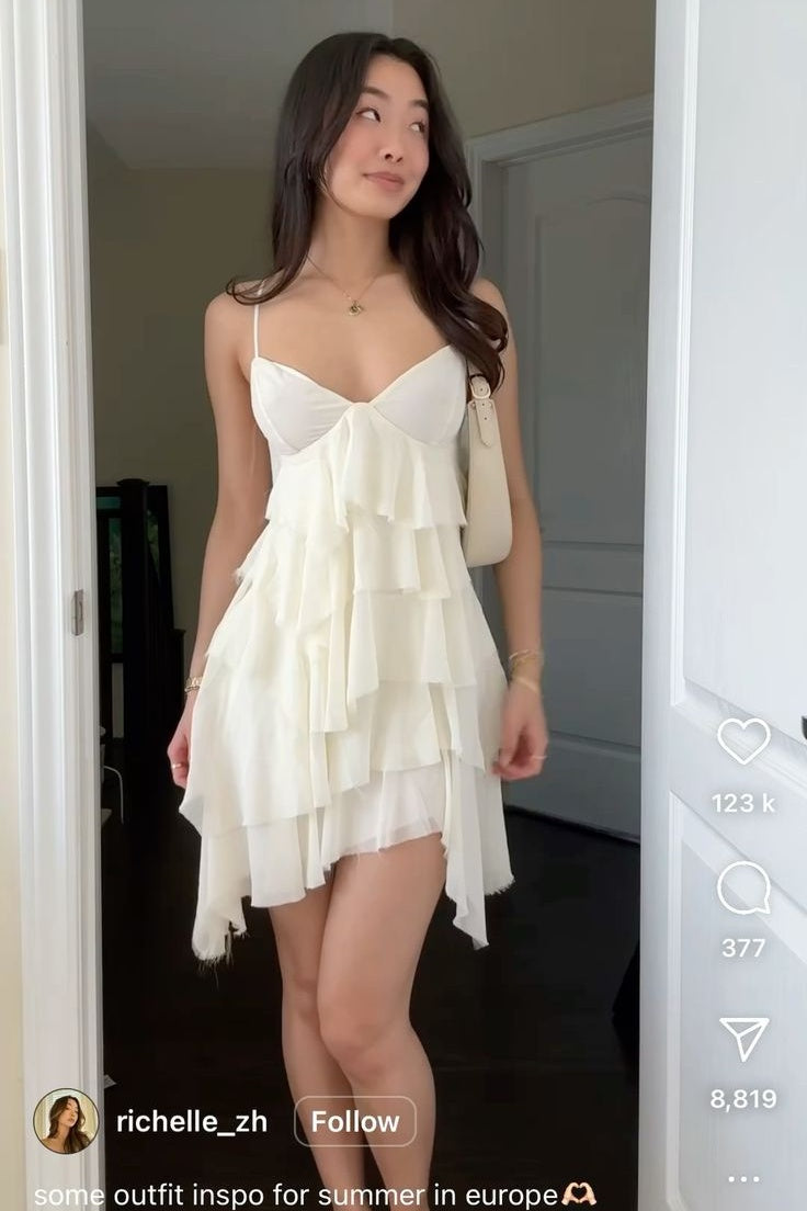 Chic A Line Spaghetti Straps Ivory Short Homecoming Dress with Ruffles