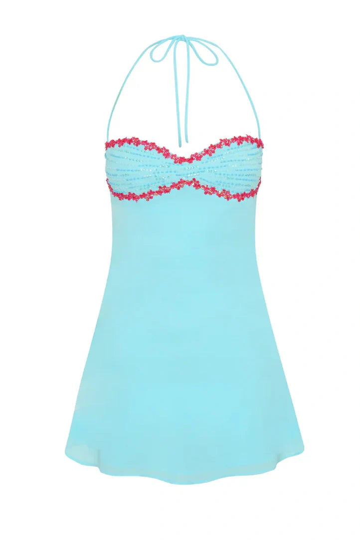 Chic A Line Spaghetti Straps Light Blue Short Homecoming Dress with Sequins