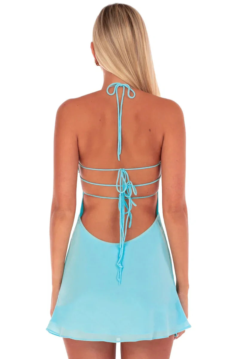 Chic A Line Spaghetti Straps Light Blue Short Homecoming Dress with Sequins