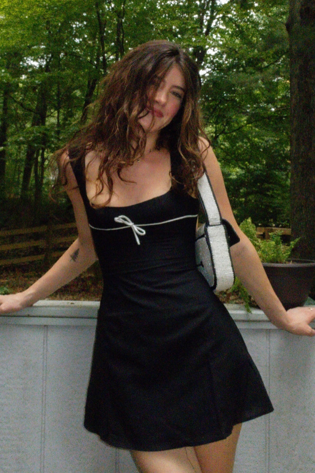 Chic A Line Square Neck Black Short Homecoming Dress with Bowknot