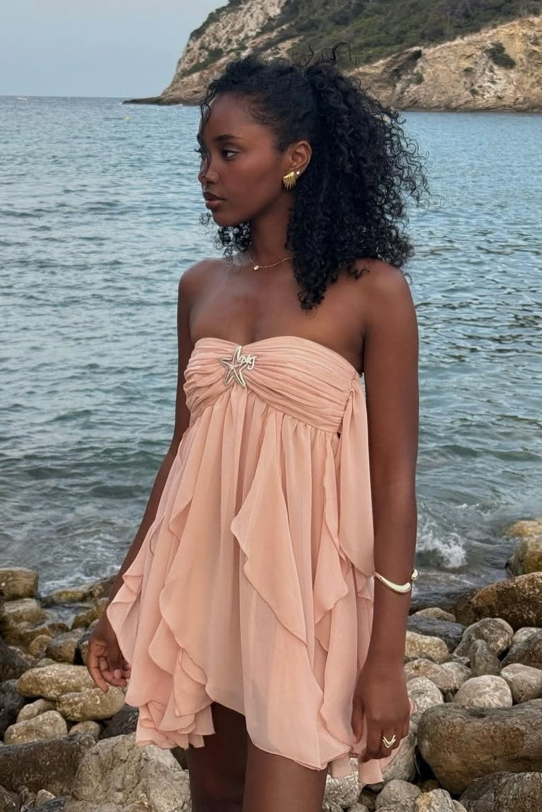 Chic A Line Sweetheart Pink Short Party Dress with Ruffles - View 4 | VelvetHem