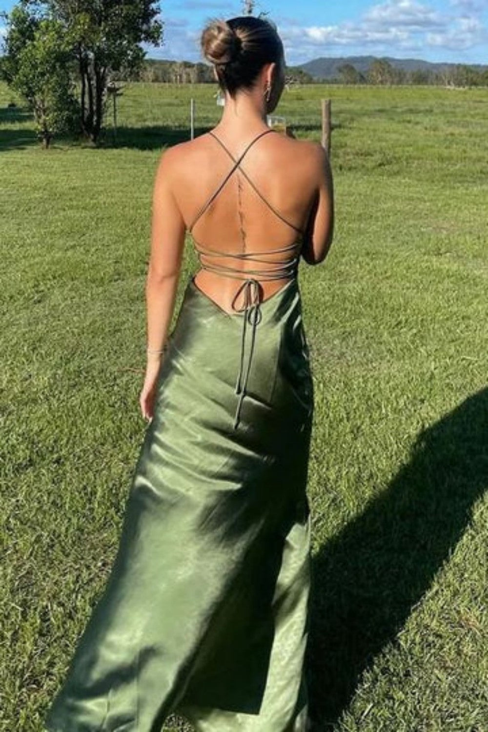Simple Sheath Spaghetti Straps Green Long Party Dress with Split Front