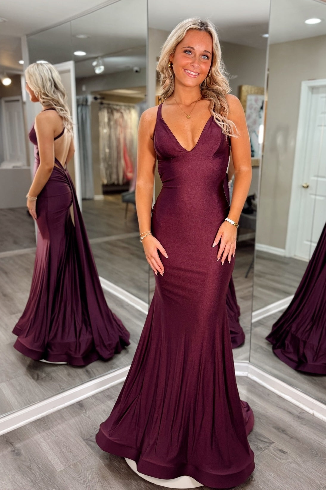 Chic Mermaid Halter Neck Brown Long Prom Dress with Train
