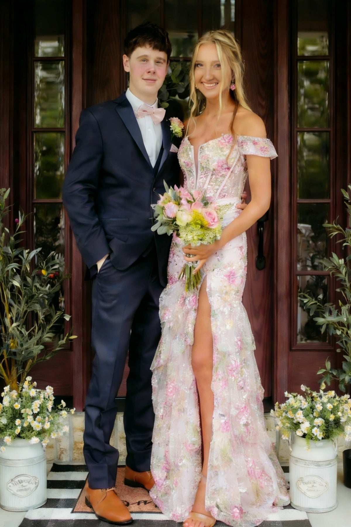Chic Mermaid Off the Shoulder Light Pink Long Prom Dress with Split Front