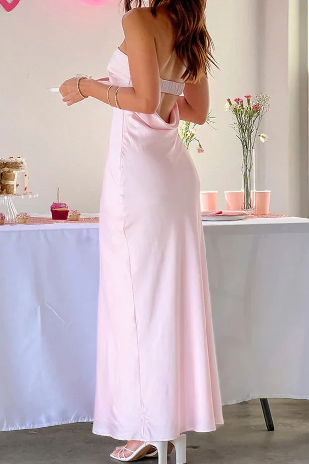 Chic Sheath Strapless Pink Long Party Dress with Ruched Open Back - View 2 | VelvetHem