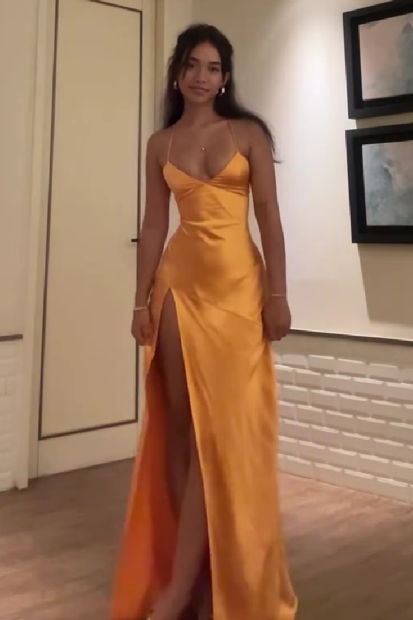 Simple Sheath Spaghetti Straps Green Long Party Dress with Split Front
