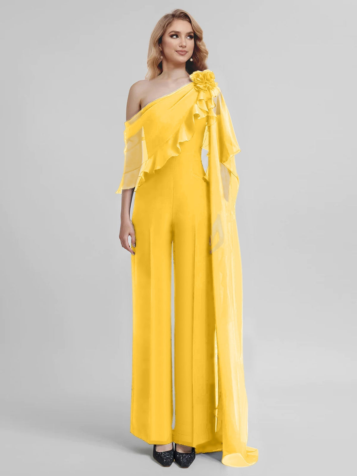 Chiffon One Shoulder Jumpsuits with Half Sleeves for the Mother of the Bride