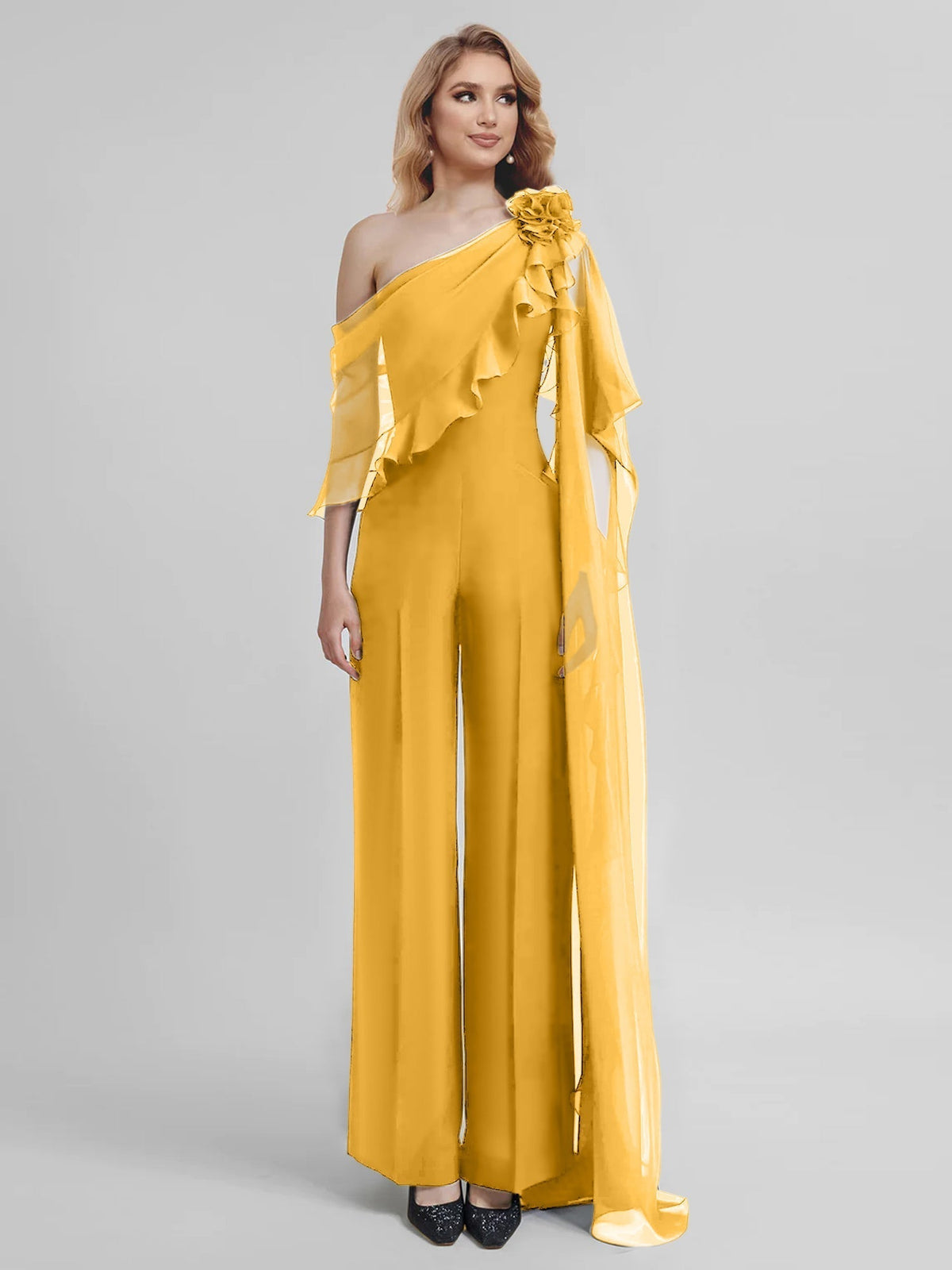 Chiffon One Shoulder Jumpsuits with Half Sleeves for the Mother of the Bride