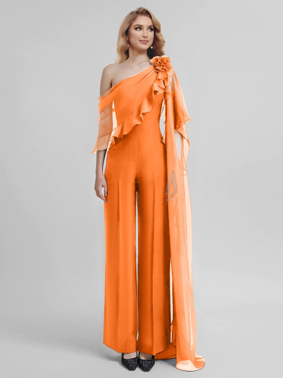 Chiffon One Shoulder Jumpsuits with Half Sleeves for the Mother of the Bride
