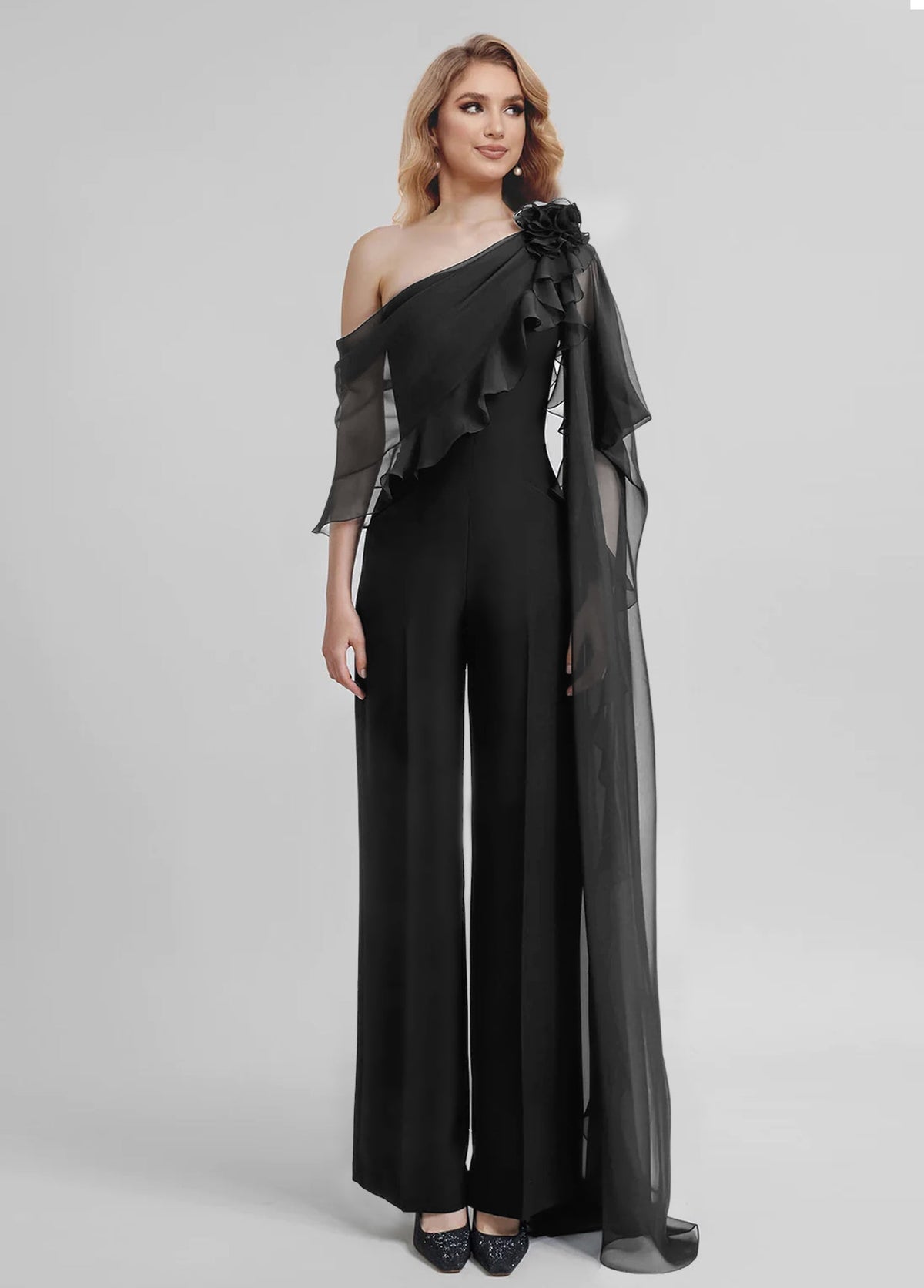 Chiffon One Shoulder Jumpsuits with Half Sleeves for the Mother of the Bride