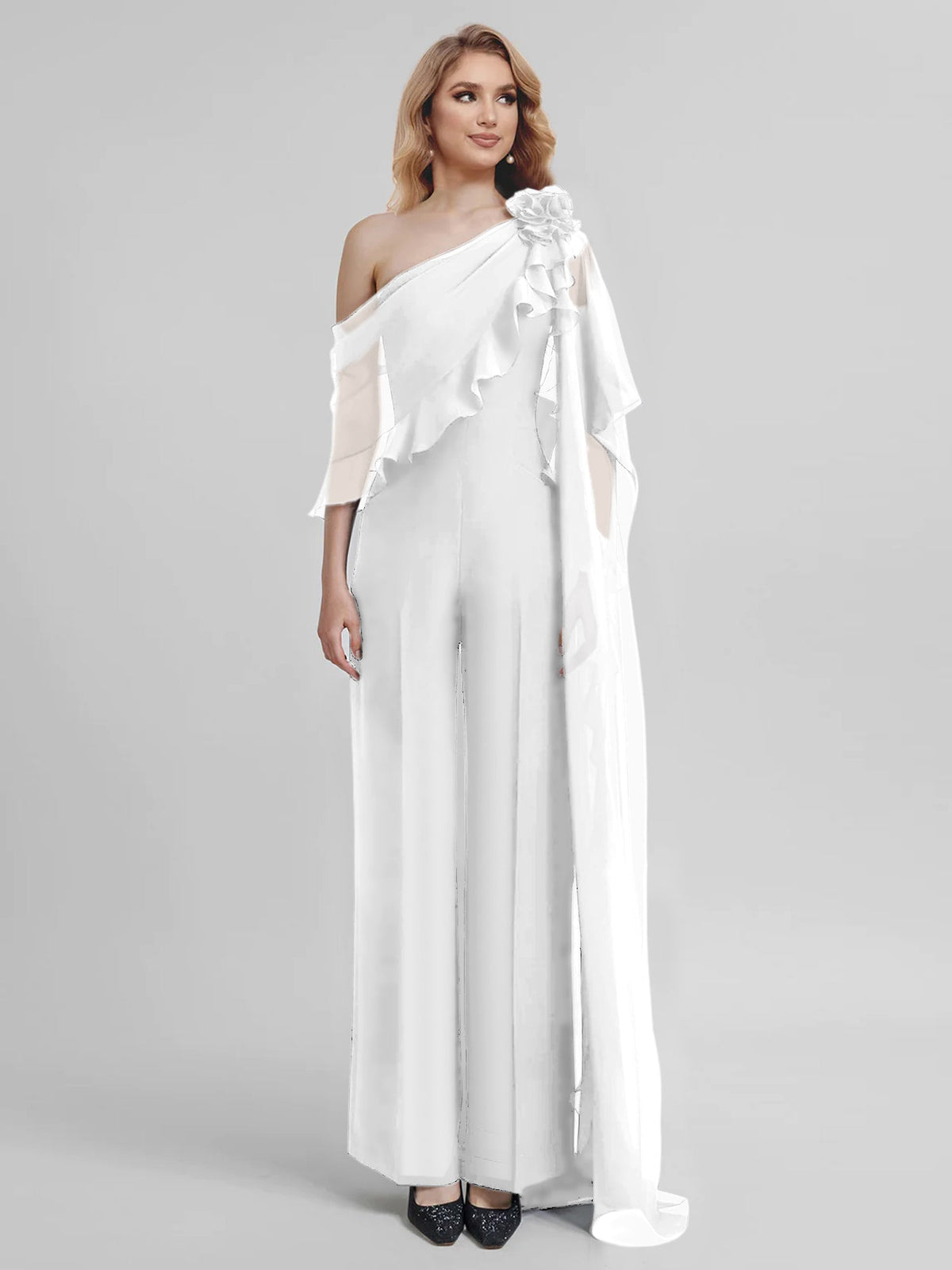Chiffon One Shoulder Jumpsuits with Half Sleeves for the Mother of the Bride