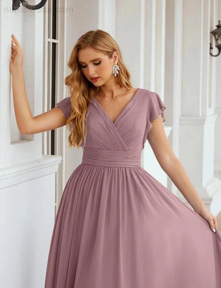 ZapDress V-Neck Bridesmaid Dress Floor Length Backless Formal Evening Dress 28024 (ZD17052)