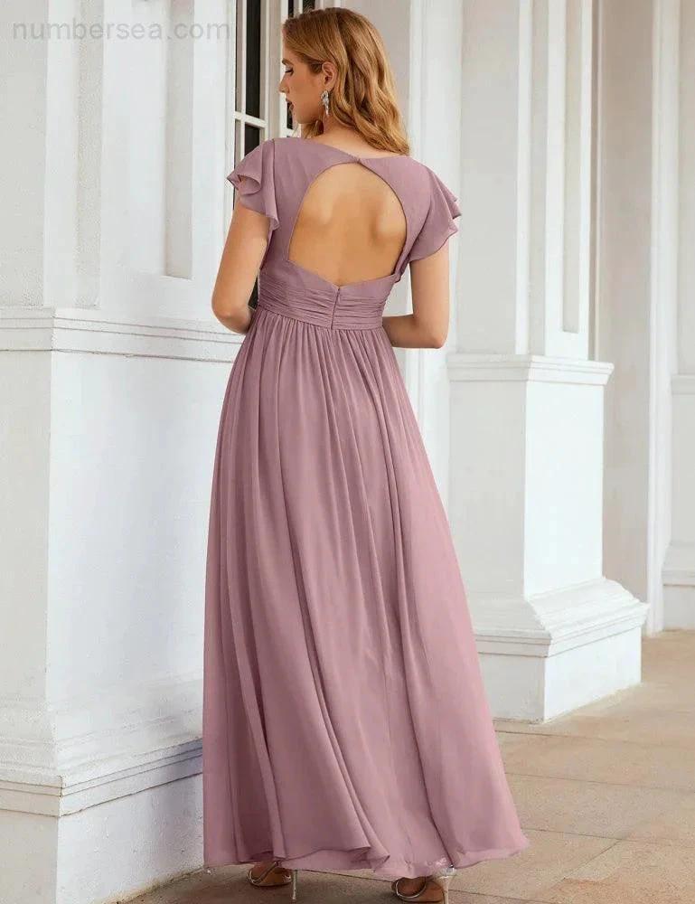 ZapDress V-Neck Bridesmaid Dress Floor Length Backless Formal Evening Dress 28024 (ZD17052)