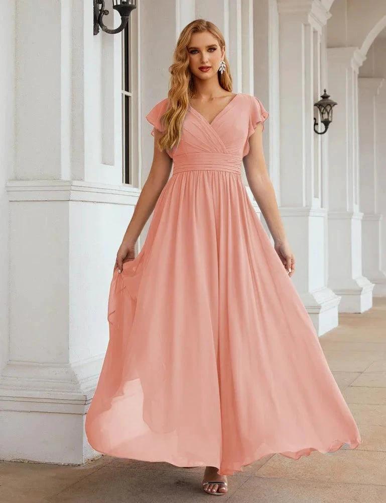 Numbersea V-Neck Bridesmaid Dress Floor Length Backless Formal Evening Dress 28024 by numbersea