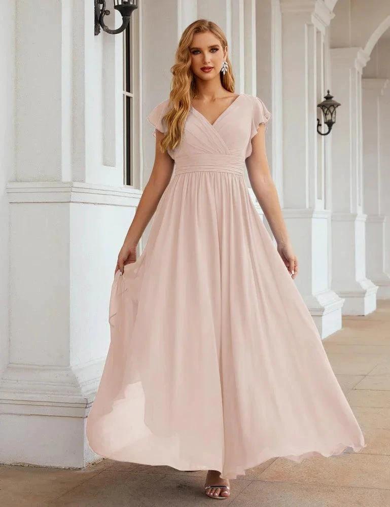 Numbersea V-Neck Bridesmaid Dress Floor Length Backless Formal Evening Dress 28024 by numbersea