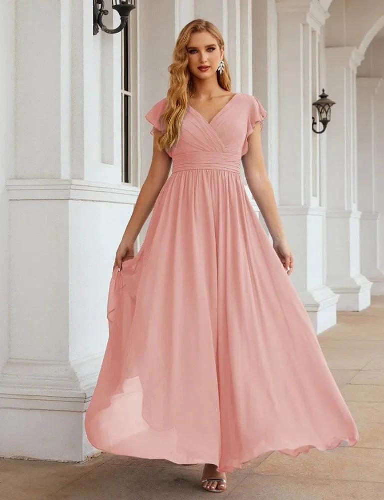 Numbersea V-Neck Bridesmaid Dress Floor Length Backless Formal Evening Dress 28024 by numbersea