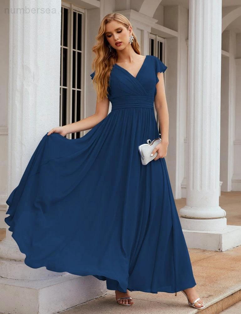 ZapDress V-Neck Bridesmaid Dress Floor Length Backless Formal Evening Dress 28024 (ZD17052)