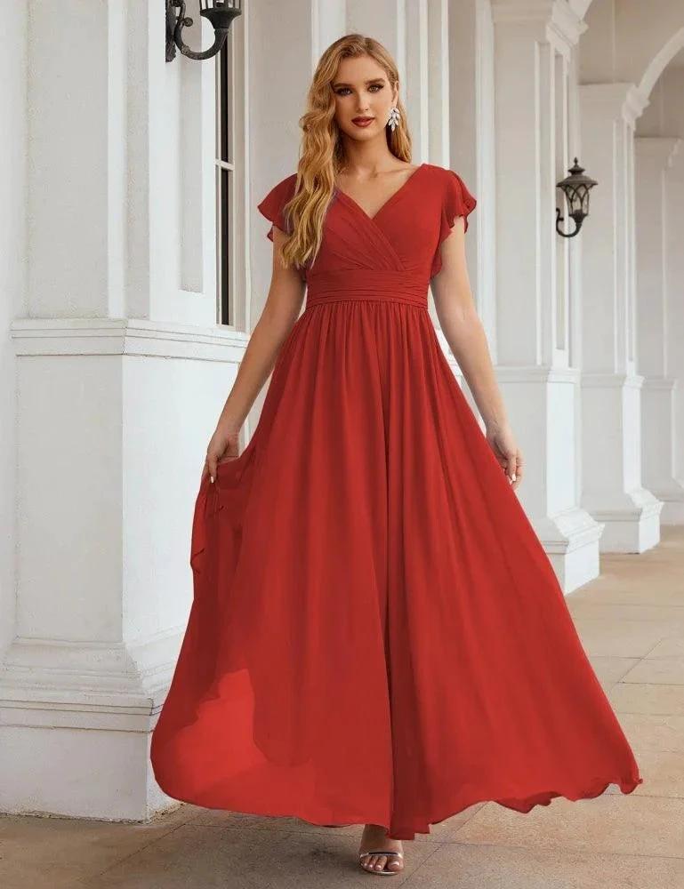 Numbersea V-Neck Bridesmaid Dress Floor Length Backless Formal Evening Dress 28024 by numbersea