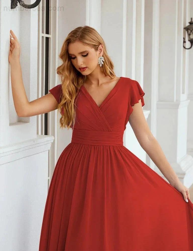 ZapDress V-Neck Bridesmaid Dress Floor Length Backless Formal Evening Dress 28024 (ZD17052)