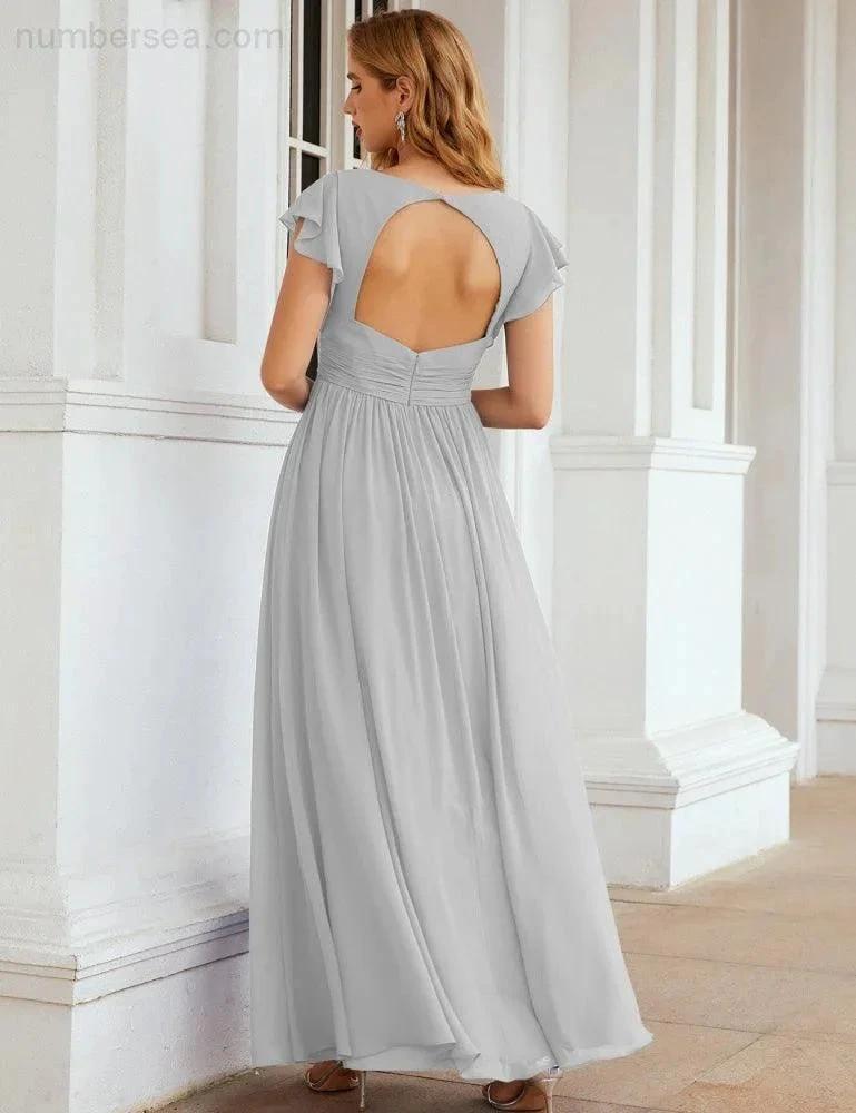 ZapDress V-Neck Bridesmaid Dress Floor Length Backless Formal Evening Dress 28024 (ZD17052)