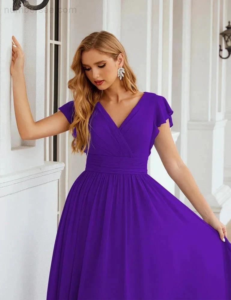 ZapDress V-Neck Bridesmaid Dress Floor Length Backless Formal Evening Dress 28024 (ZD17052)
